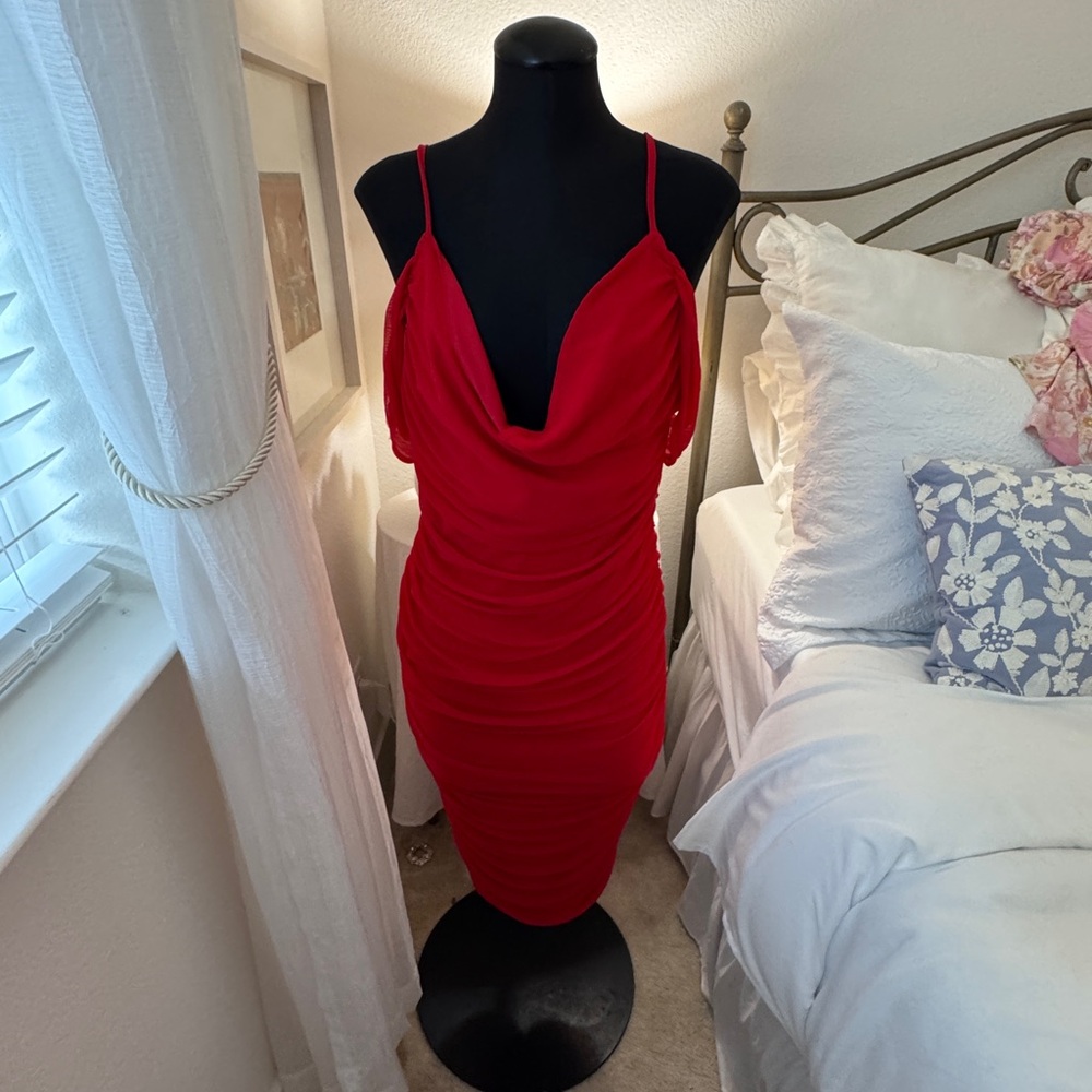 SHEIN Vibrant Red Midi Dress